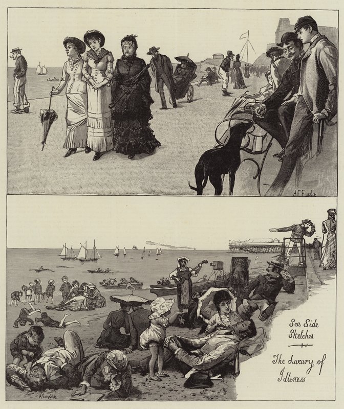 Søsideskitser, ledighedens luksus af Alfred Edward Emslie