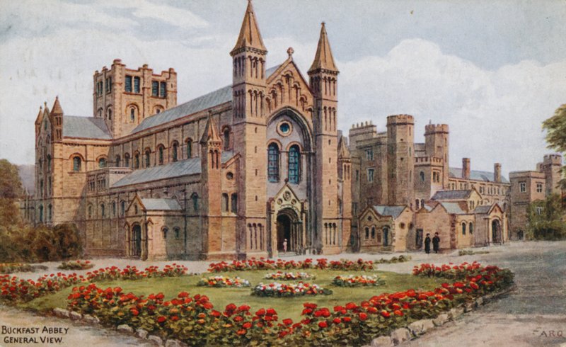 Buckfast Abbey (farve litho) af Alfred Robert Quinton