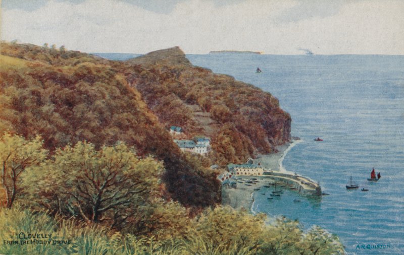 Clovelly fra Hobby Drive (farve litho) af Alfred Robert Quinton