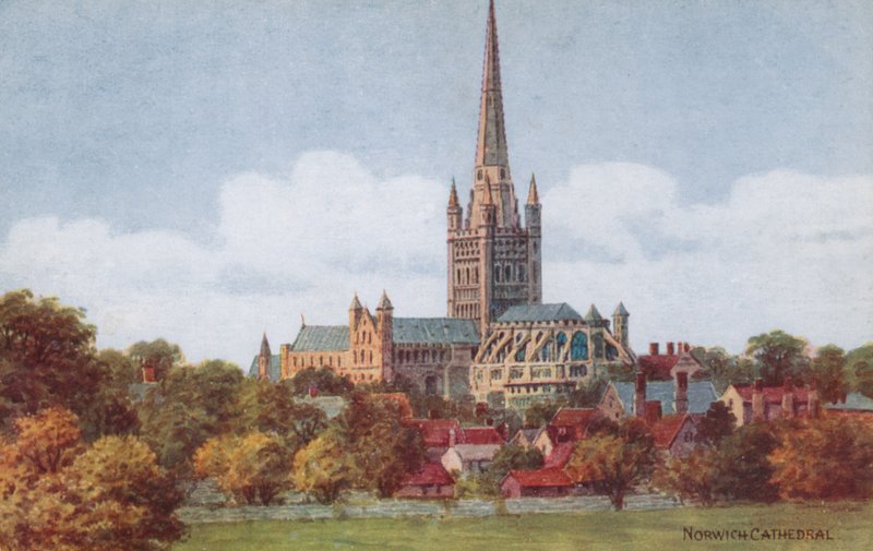Norwich Cathedral (farve litho) af Alfred Robert Quinton