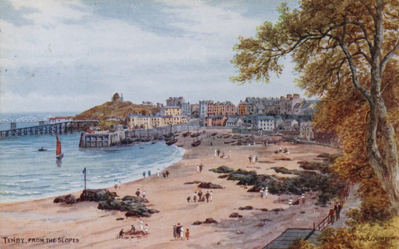 Tenby, From The Slopes (farve litho) af Alfred Robert Quinton
