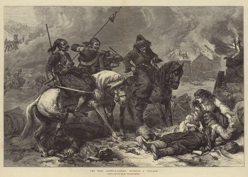 Krigen, Bashi-Bazouks brænder en landsby af Alfred William Hunt