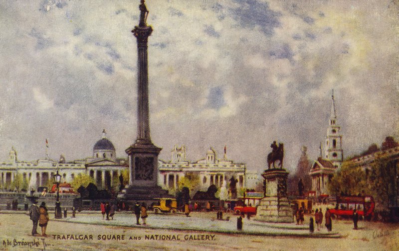 Trafalgar Square og National Gallery af Alfred de Breanski