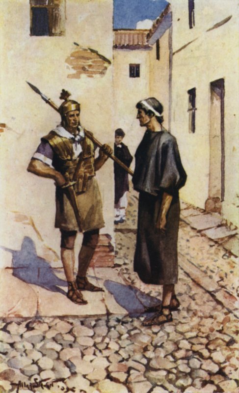 Alban og præsten (farve litho) af Allan (after) Stewart