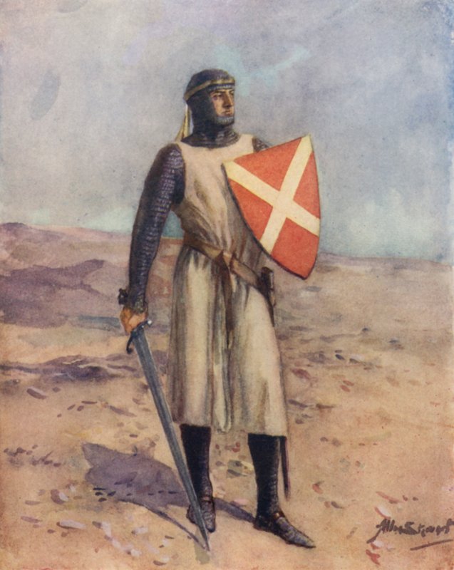 Knight of St John (farve litho) af Allan (after) Stewart