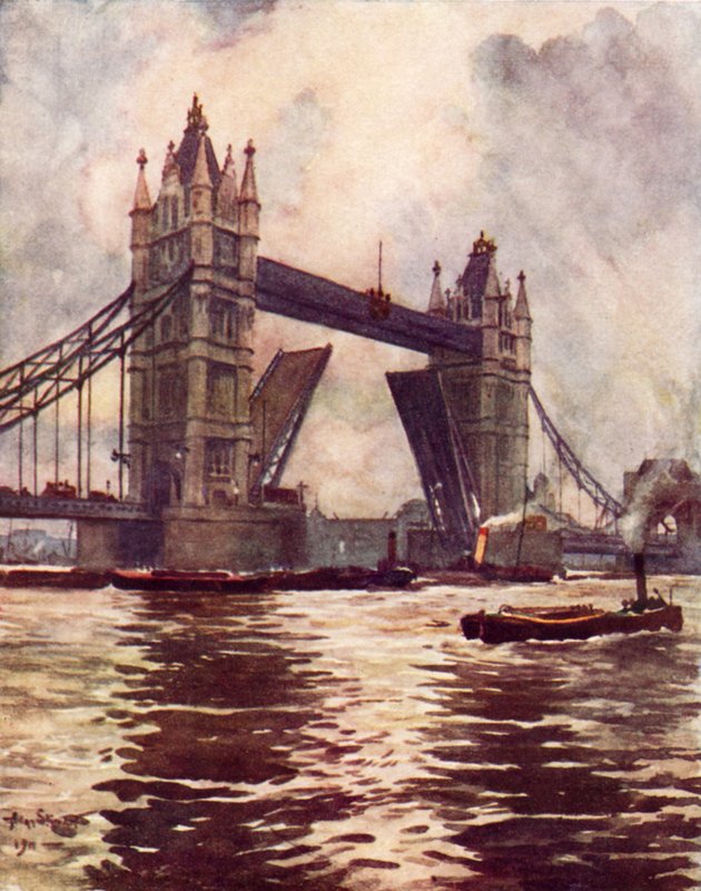 Tower Bridge (farve litho) af Allan (after) Stewart