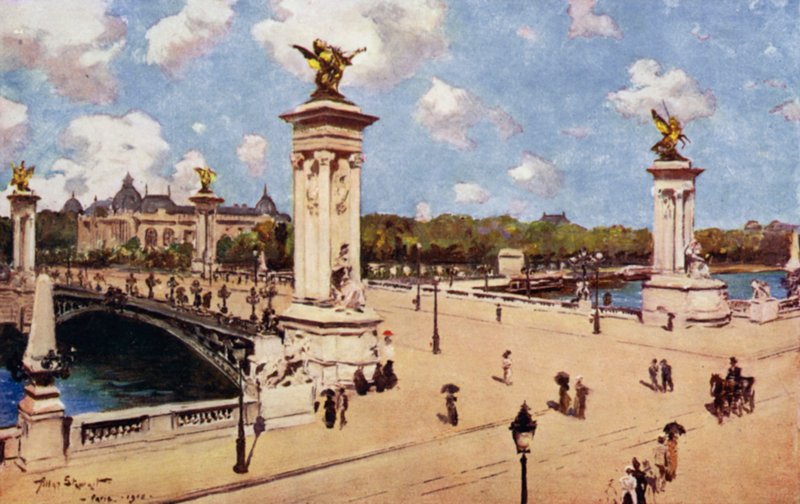 Paris: Pont Alexandre III (farve litho) af Allan Stewart