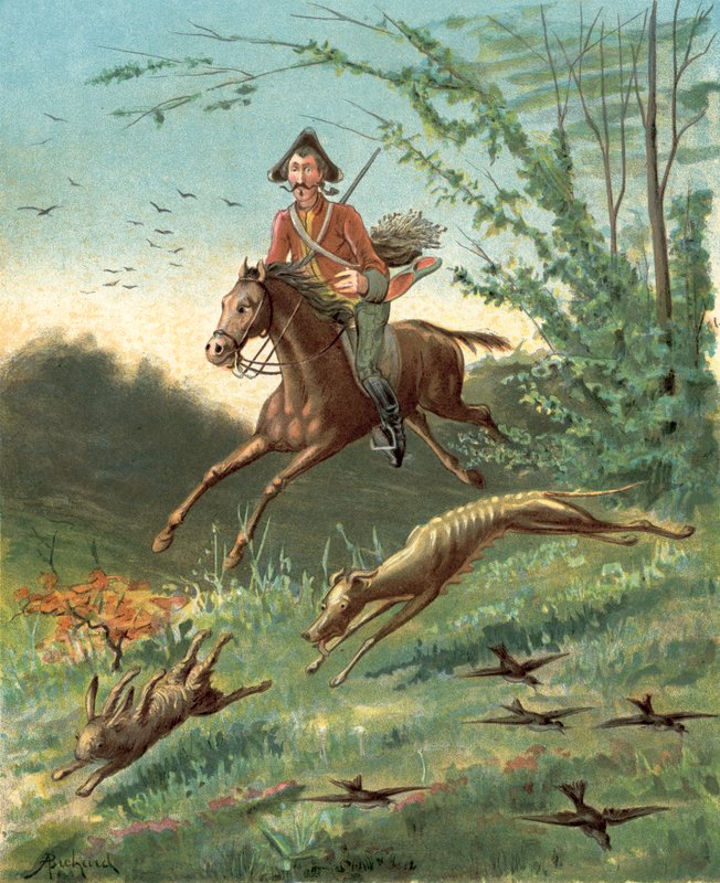 Baron Munchausens eventyr (chromolitho) af Alphonse Adolphe Bichard