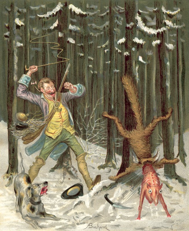 Baron Munchausens eventyr (chromolitho) af Alphonse Adolphe Bichard