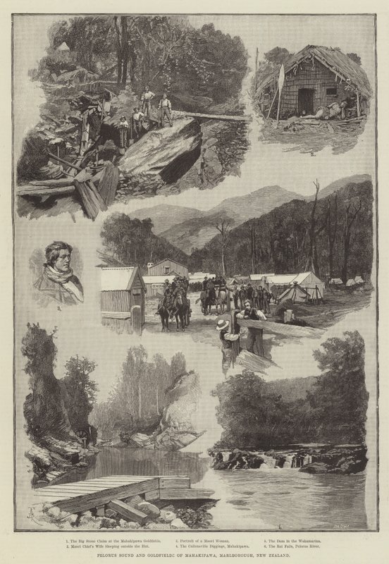 Pelorus Sound og Goldfields of Mahakipawa, Marlborough, New Zealand af Amedee Forestier