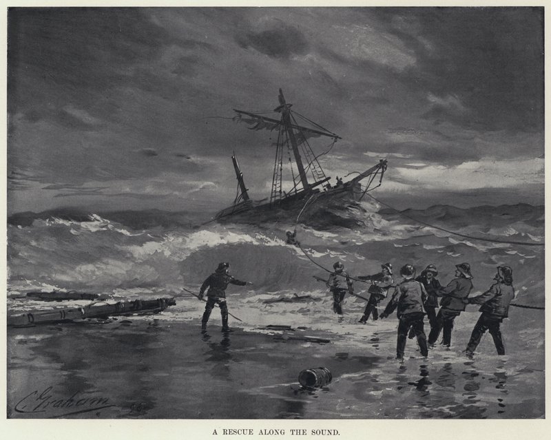 En redning langs Øresund (litho) af American School