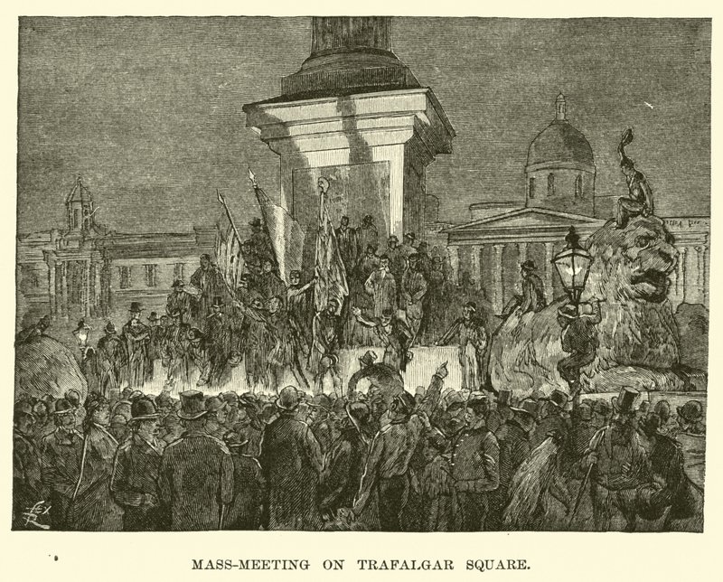 Massemøde på Trafalgar Square af American School