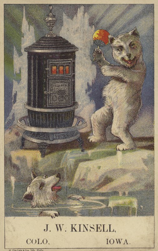 Isbjørn danser ved et komfur (chromolitho) af American School