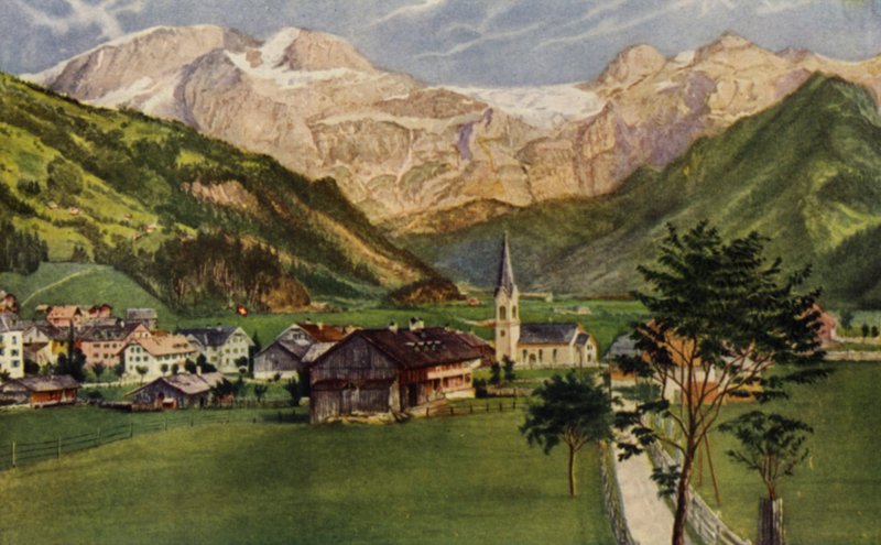 Under Wildstrubel-gletsjeren (farve litho) af American School