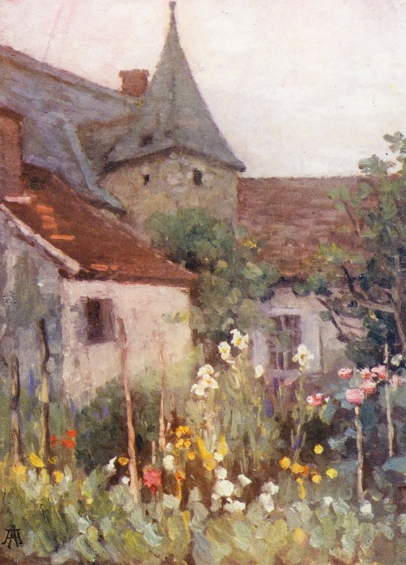 Den gamle herregård (farvelitografi) af Amy B. Atkinson