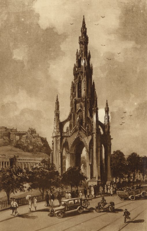 Edinburgh: Scott Monument, Princes Streek (litho) af Andrew Allan