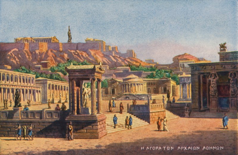 Athen i oldtiden (farve litho) af Angelos Giallinos