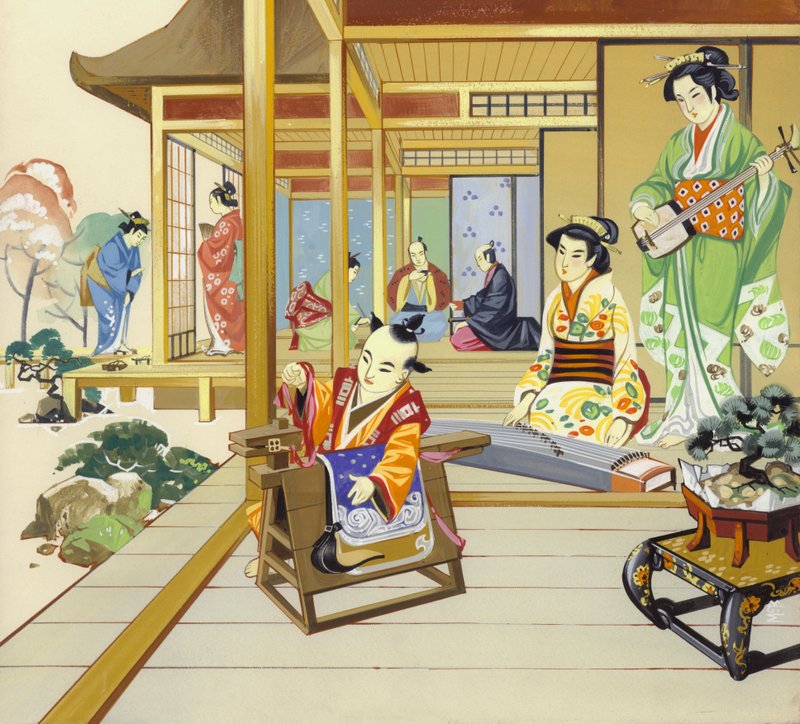 Japansk hus fra det 18. århundrede (gouache på papir) af Angus McBride