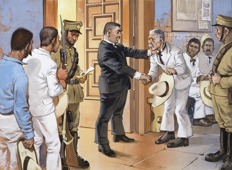 Mexicos ufuldendte revolution (gouache på papir) af Angus McBride