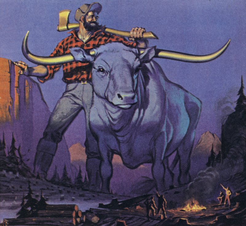 Paul Bunyan og Babe (farvelitografi) af Angus McBride