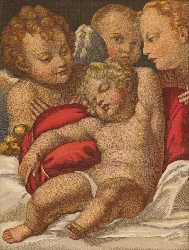 Det lille frelserbarn. (farvelitografi) af Annibale (after) Carracci