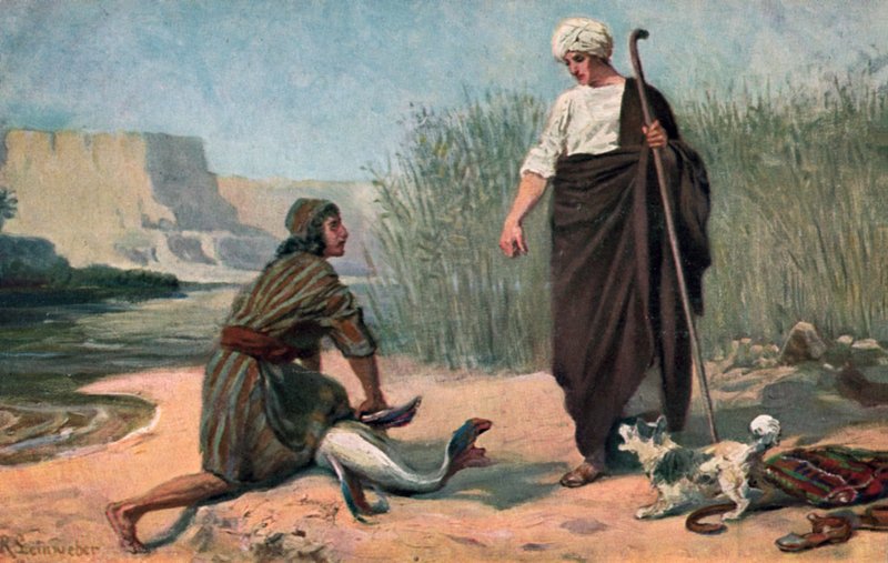 Tobias og englen (farve litho) af Anton Robert Leinweber