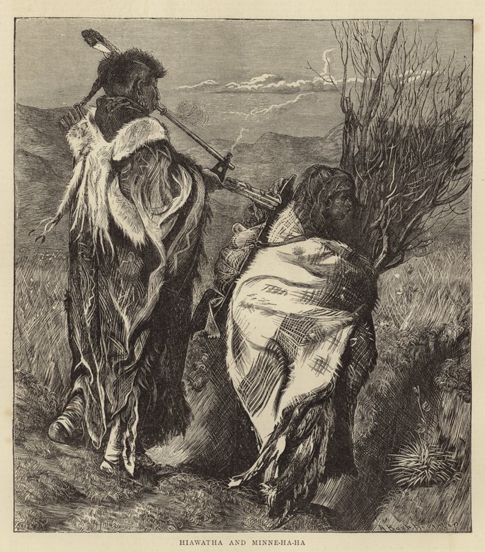 Hiawatha og Minne-Ha-Ha (gravering) af Arthur Boyd (after) Houghton