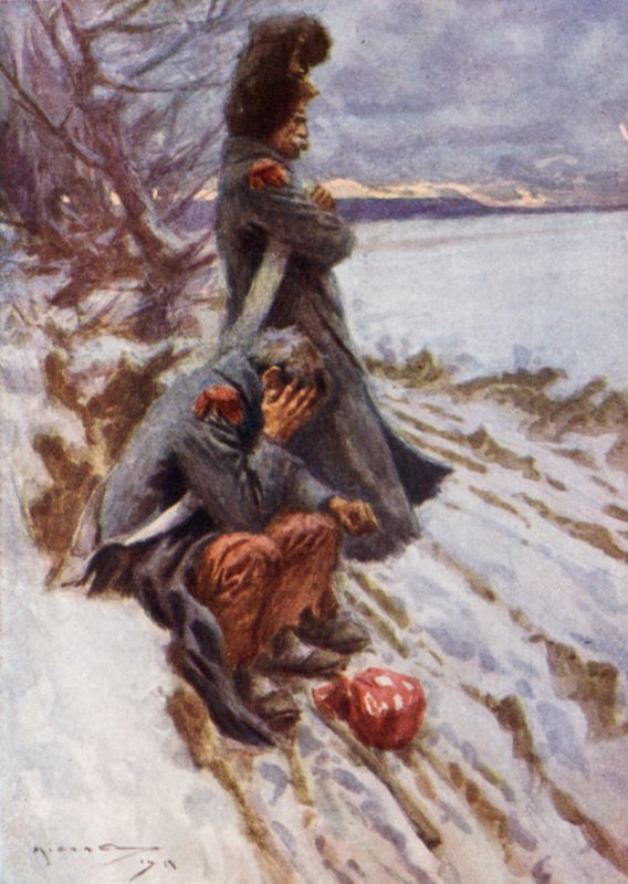 De to grenaderer (farve litho) af Arthur C. (after) Michael