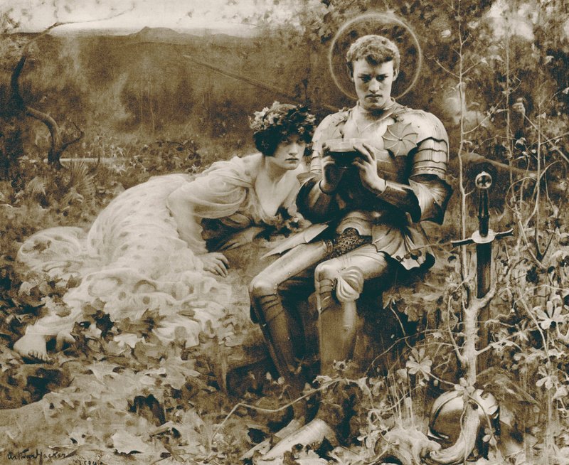 The Temptation of Sir Percival (fotogravure) af Arthur Hacker