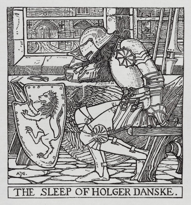 Hans Christian Andersen: Holger Danske (litho) af Arthur Joseph Gaskin