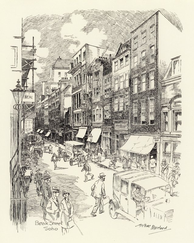 Beak Street, Soho (litografi) af Arthur Moreland