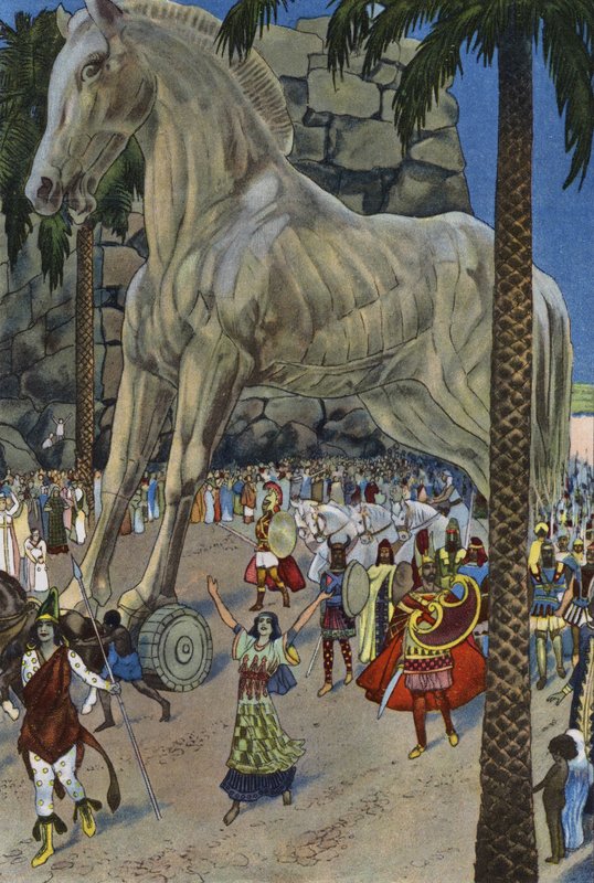 Den trojanske hest (farve litho) af Artus Scheiner