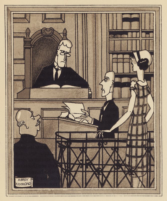 En politidomstol (litho) af Aubrey Hammond