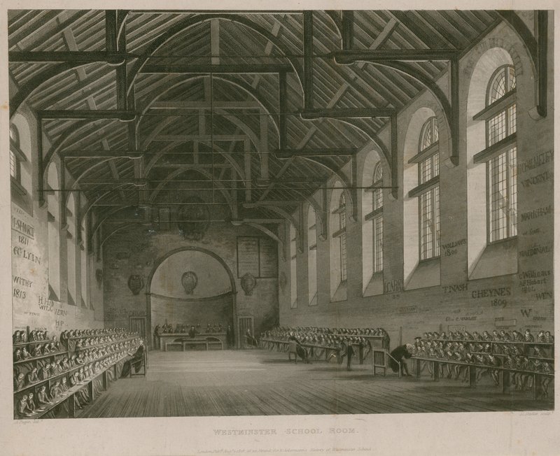 Interiør af Westminster School af Augustus Charles Pugin