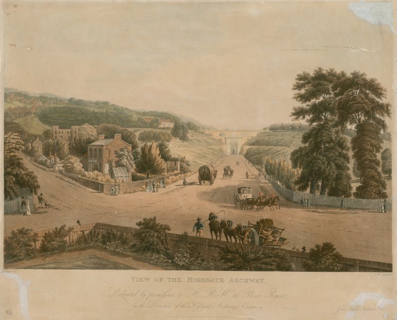 Udsigt over Highgate Archway af Augustus Charles Pugin