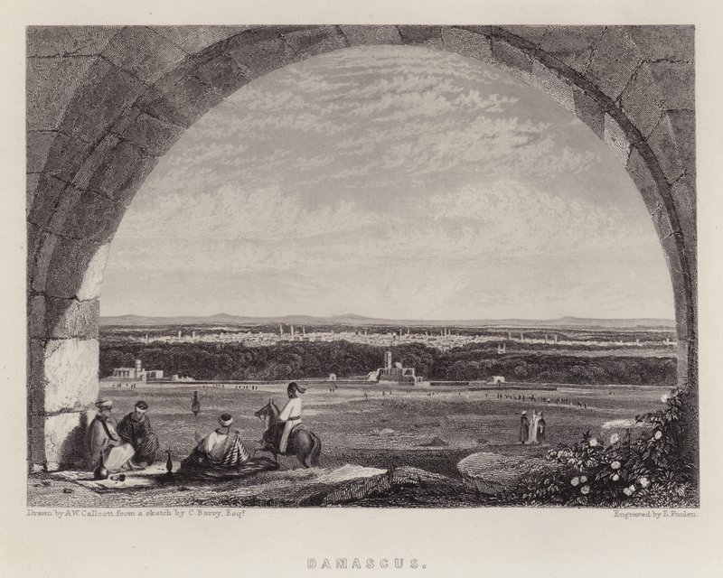Damaskus (farve litho) af Augustus Wall (after) Callcott