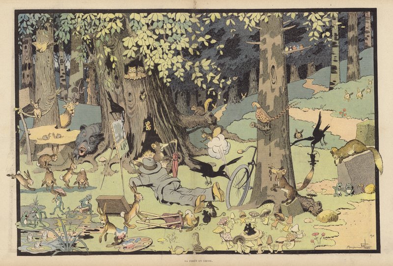 The Jubilant Forest (farve litho) af Benjamin Rabier