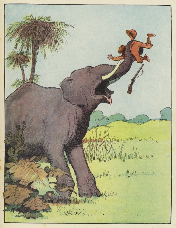 Elefant angriber en jæger af Benjamin Rabier