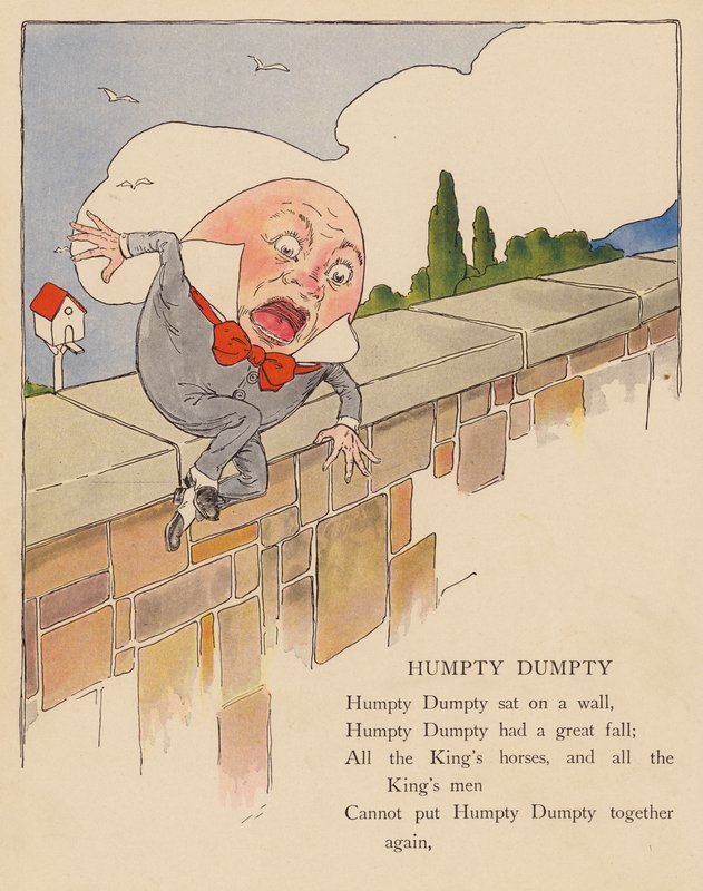 Børnerim: Humpty Dumpty (farvelitografi) af Blanche Fisher Wright