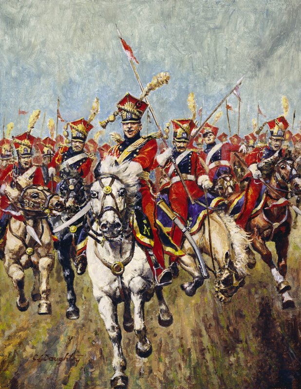 Fransk kavaleriangreb (olie på lærred) af C.L. Doughty