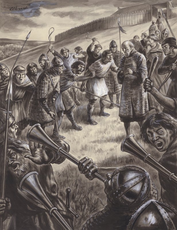 Uidentificeret historisk scene (gouache på papir) af C.L. Doughty