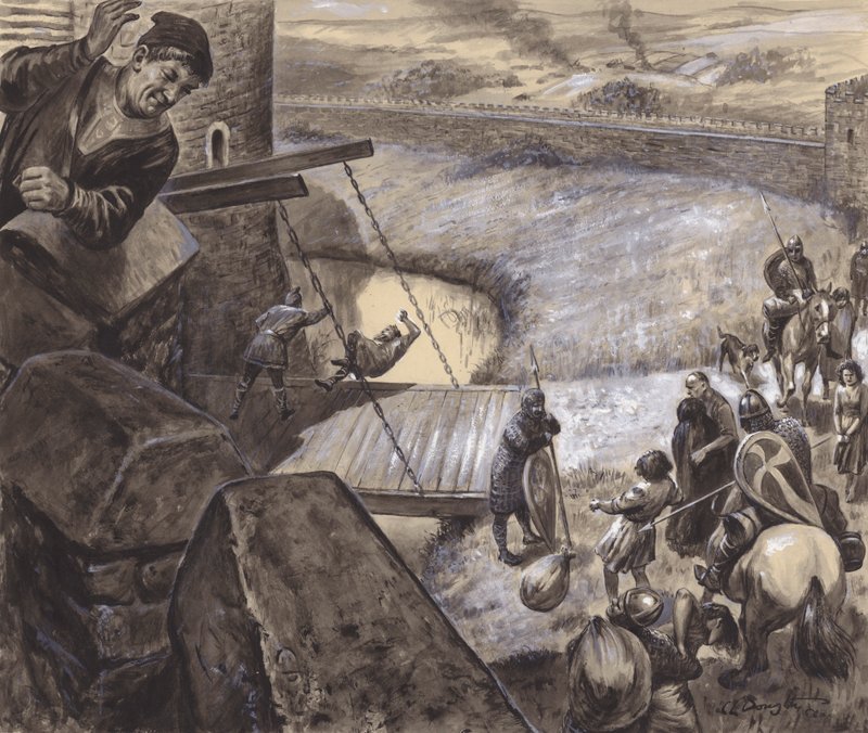 Uidentificeret historisk scene (gouache på papir) af C.L. Doughty