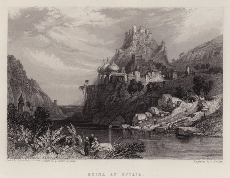 Ruiner ved Ettaia (farve litho) af C. (after) Stanfield