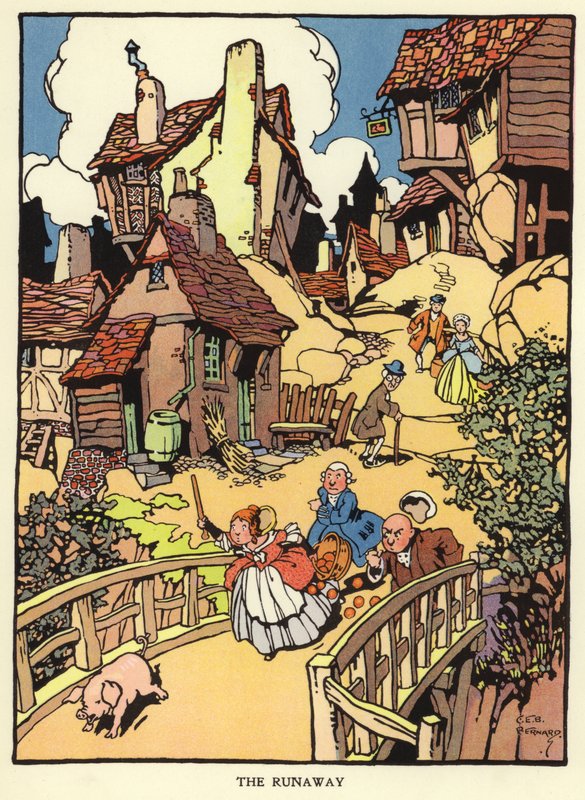 Runaway pattegrise (farve litho) af C. E. B. Bernard