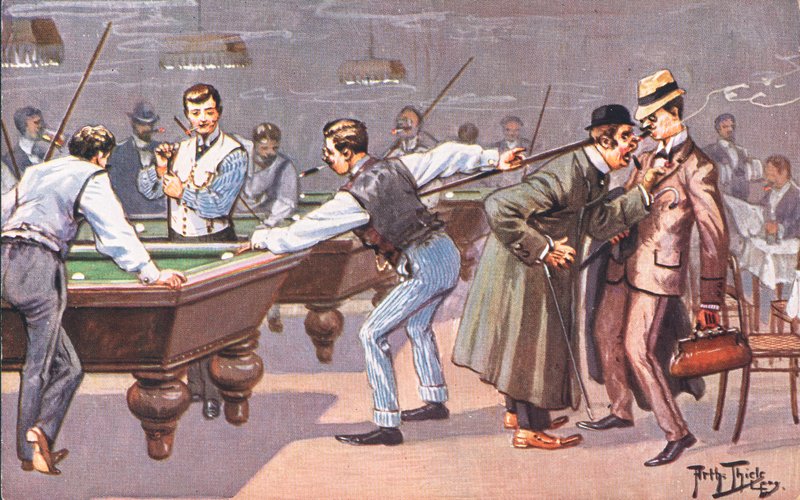 Spille billard (farve litho) af Carl Robert Arthur Thiele