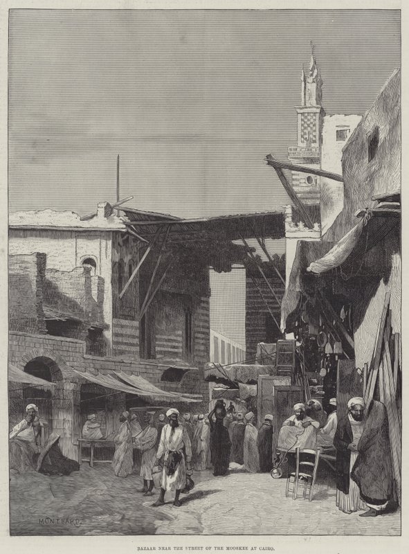 Bazar nær Mooskee-gaden i Cairo af Charles Auguste Loye