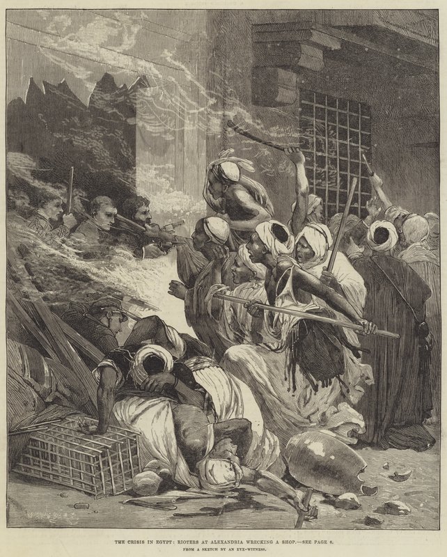 Krisen i Egypten, oprørere i Alexandria ødelægger en butik af Charles Auguste Loye