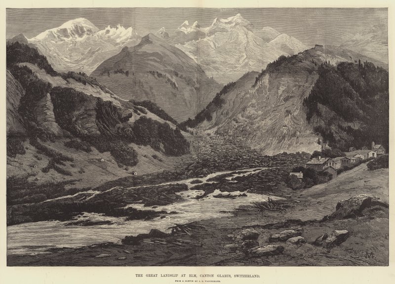 Det store jordskred ved Elm, Canton Glarus, Schweiz af Charles Auguste Loye