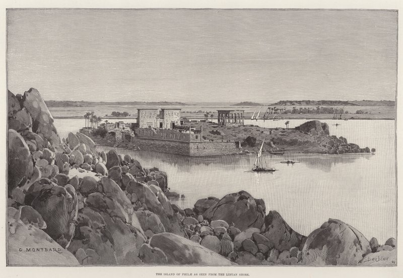 Øen Philae set fra den libyske kyst af Charles Auguste Loye