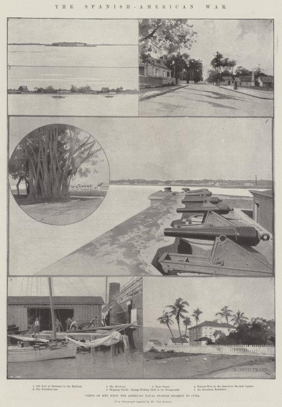 Den spansk-amerikanske krig, udsigt over Key West, den amerikanske flådestation nærmest Cuba af Charles Auguste Loye